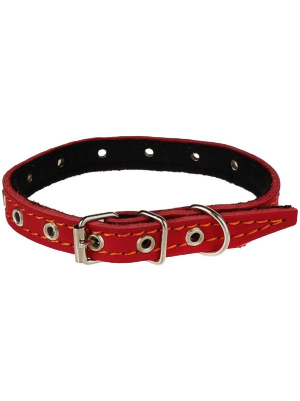 Ошейник кожаный на синтепоне, безразмерный, 37 х 1,5 см, ОШ 21-31 см, красный