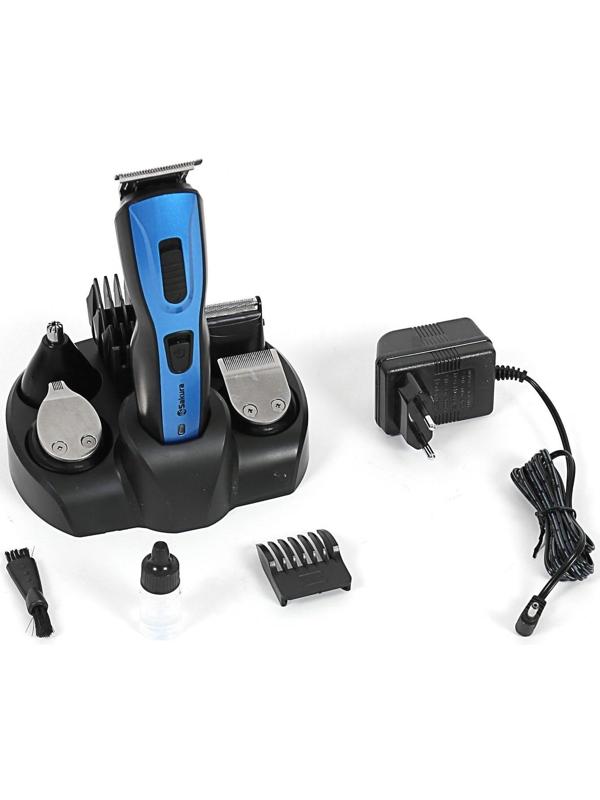 Триммер для волос Sakura SA-5523BL, 10 насадок, АКБ, чёрно-синий