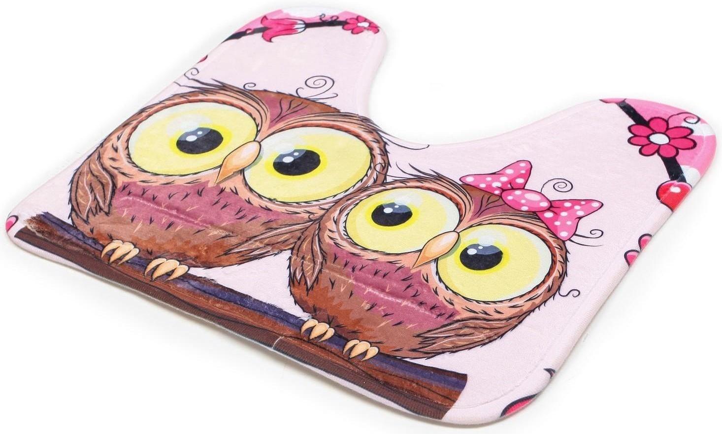 Набор ковриков для ванной и туалета Доляна «Совушки на ветке», 3 шт: 38×45, 40×43, 43×73 см, цвет розовый