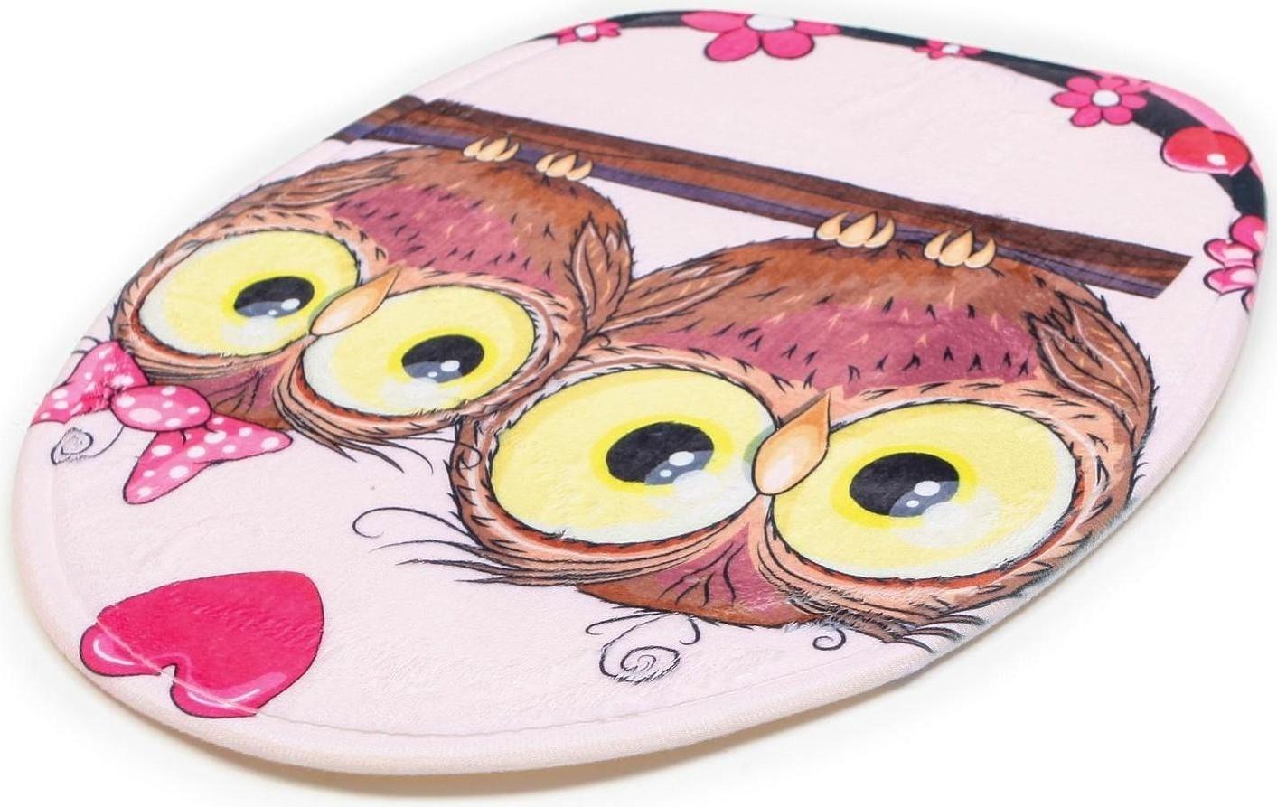 Набор ковриков для ванной и туалета Доляна «Совушки на ветке», 3 шт: 38×45, 40×43, 43×73 см, цвет розовый