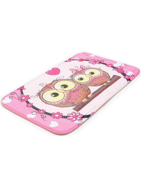 Набор ковриков для ванной и туалета Доляна «Совушки на ветке», 3 шт: 38×45, 40×43, 43×73 см, цвет розовый