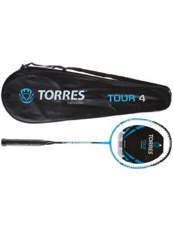 Ракетка для бадминтона TORRES, Tour4, BD-501, для любителей, стержень из графита, алюминиевый обод, со струнами