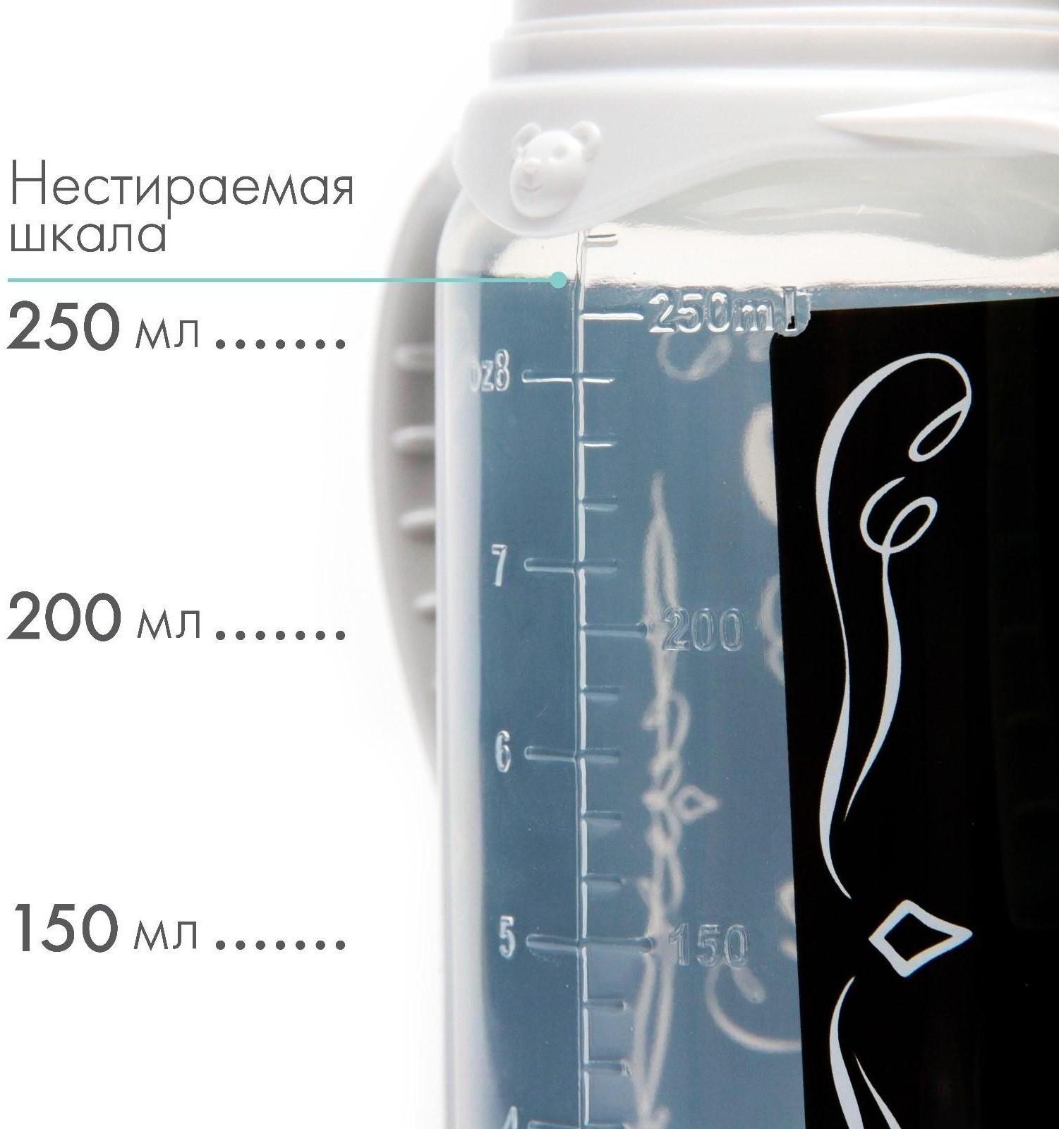 Бутылочка для кормления «Молоко № 1» детская классическая, с ручками, 250 мл, от 0 мес., цвет чёрный