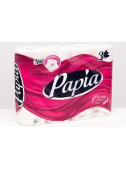 Туалетная бумага белая «Papia» 3 слоя, 12 рулонов