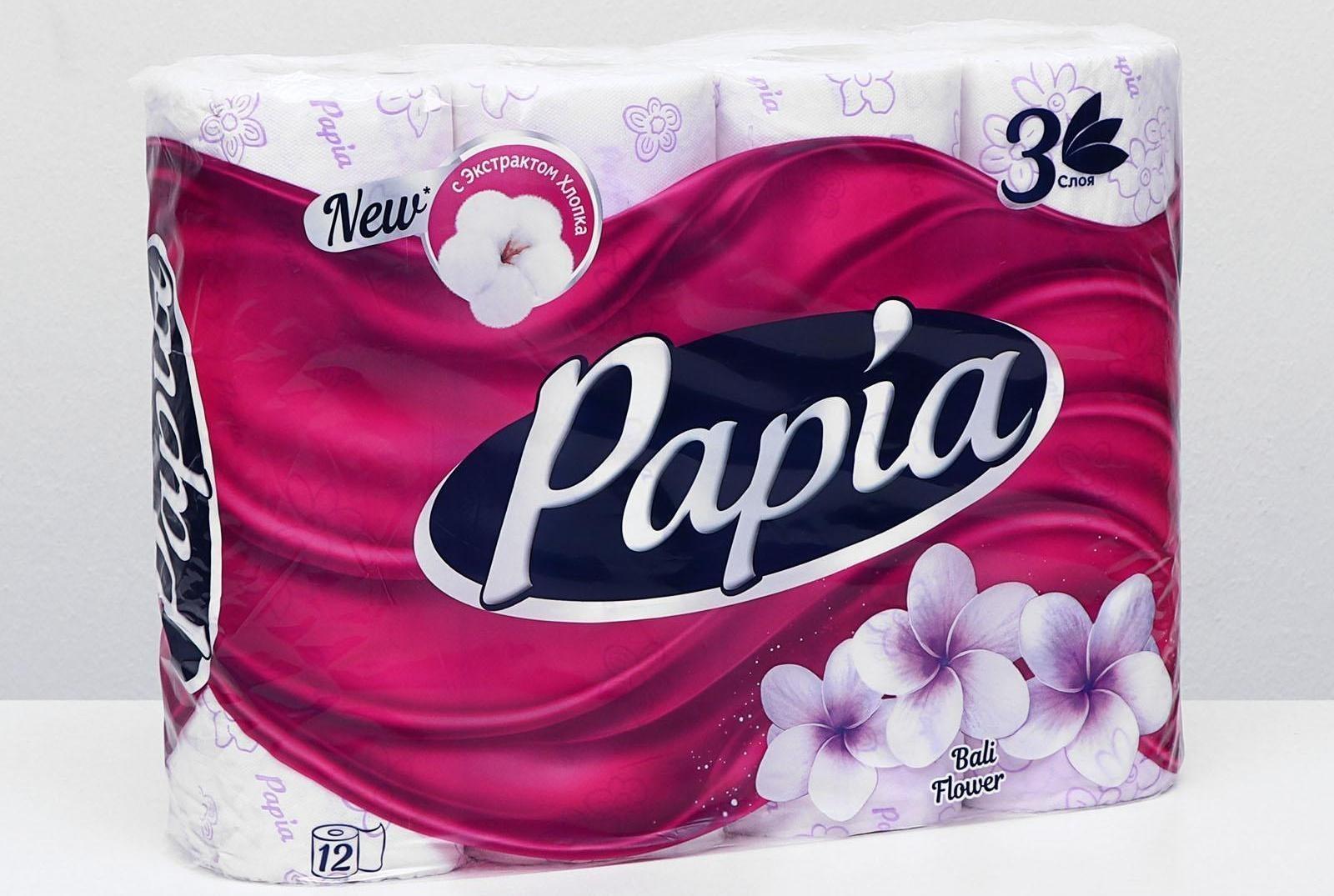 Туалетная бумага Papia Bali Flower, 3 слоя, 12 рулонов