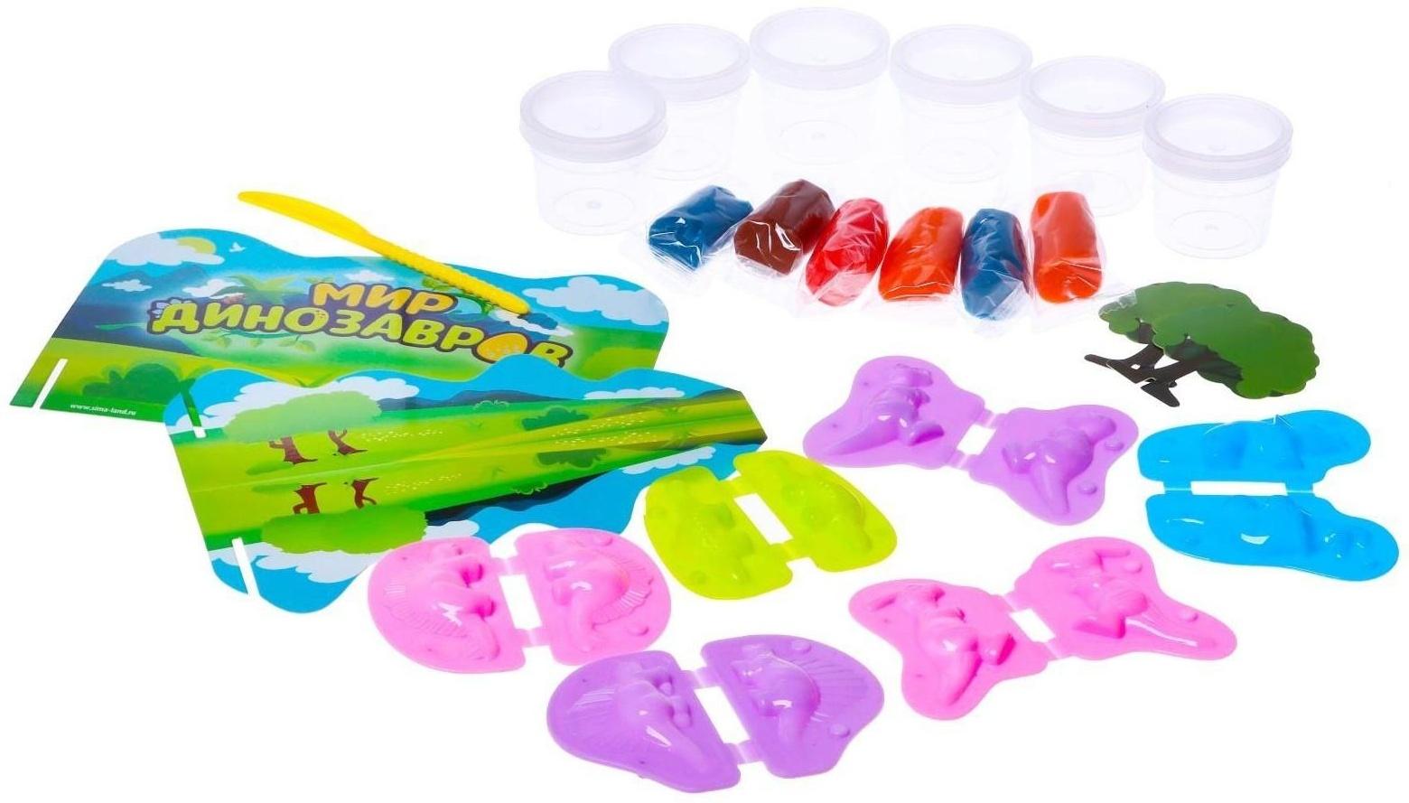 Набор для игры с пластилином «Мир динозавров», 6 баночек с пластилином