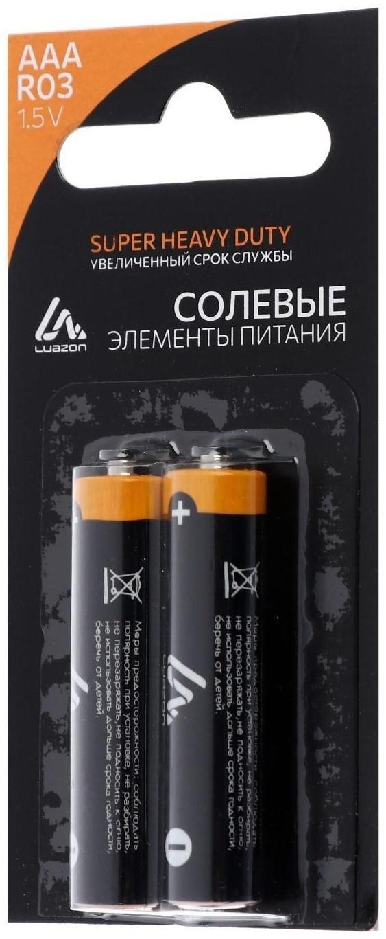 Батарейка солевая LuazON Super Heavy Duty, AAA, R03, блистер, 2 шт