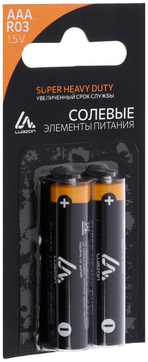 Батарейка солевая LuazON Super Heavy Duty, AAA, R03, блистер, 2 шт