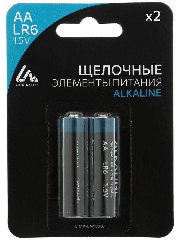 Батарейка алкалиновая (щелочная) LuazON, АА, LR6, блистер, 2 шт