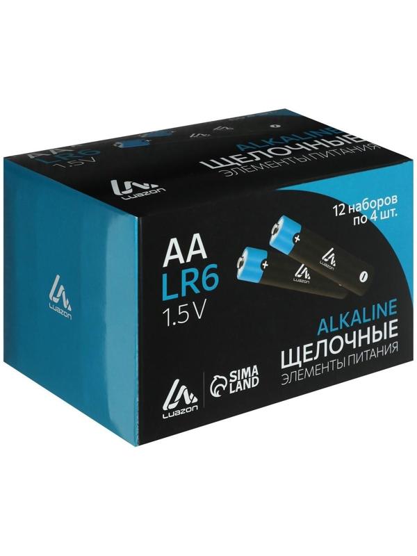 Батарейка алкалиновая (щелочная) LuazON, АА, LR6, блистер, 4 шт