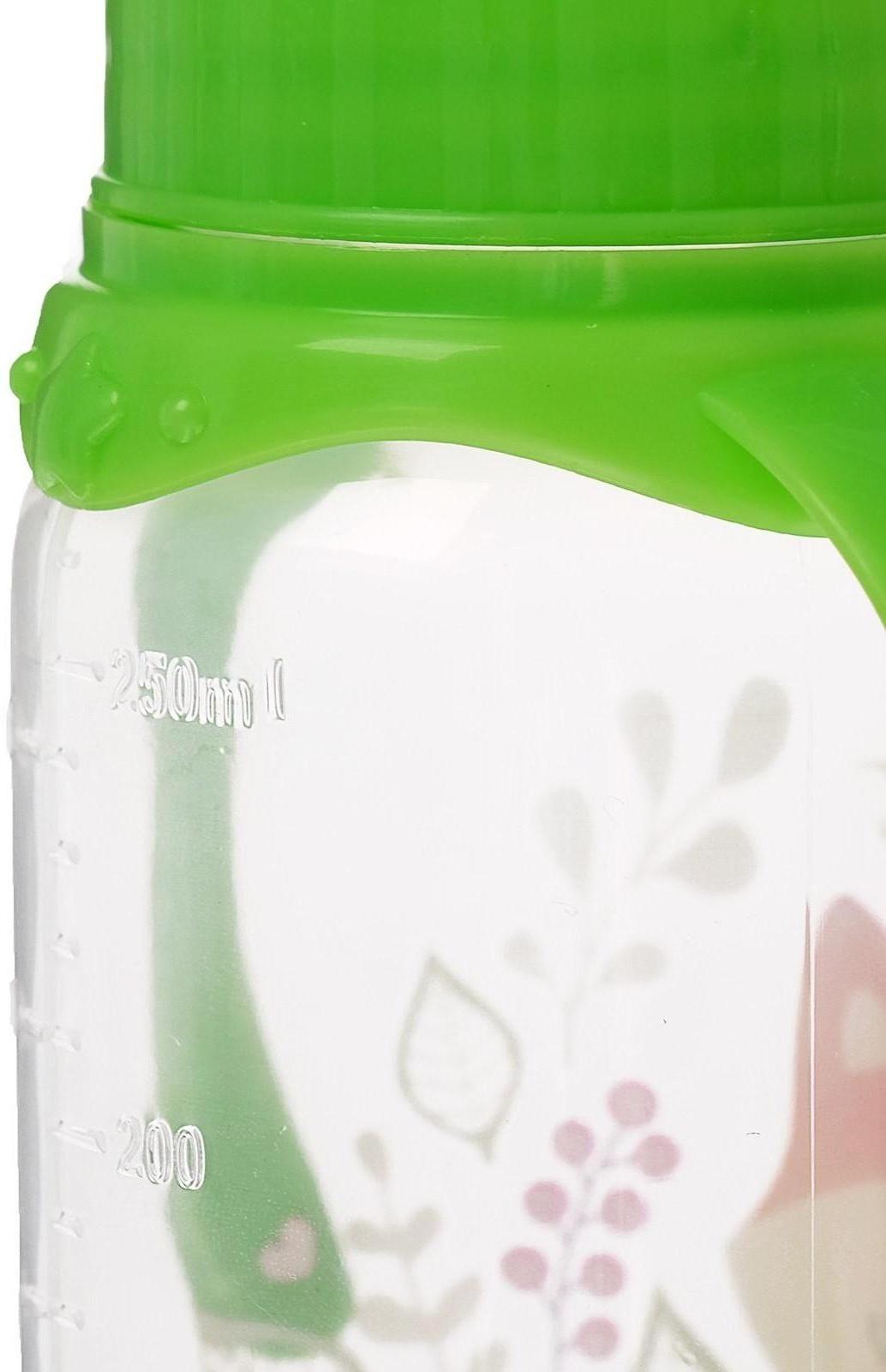 Бутылочка для кормления «Лисичка Соня» детская классическая, с ручками, 250 мл, от 0 мес., цвет зелёный