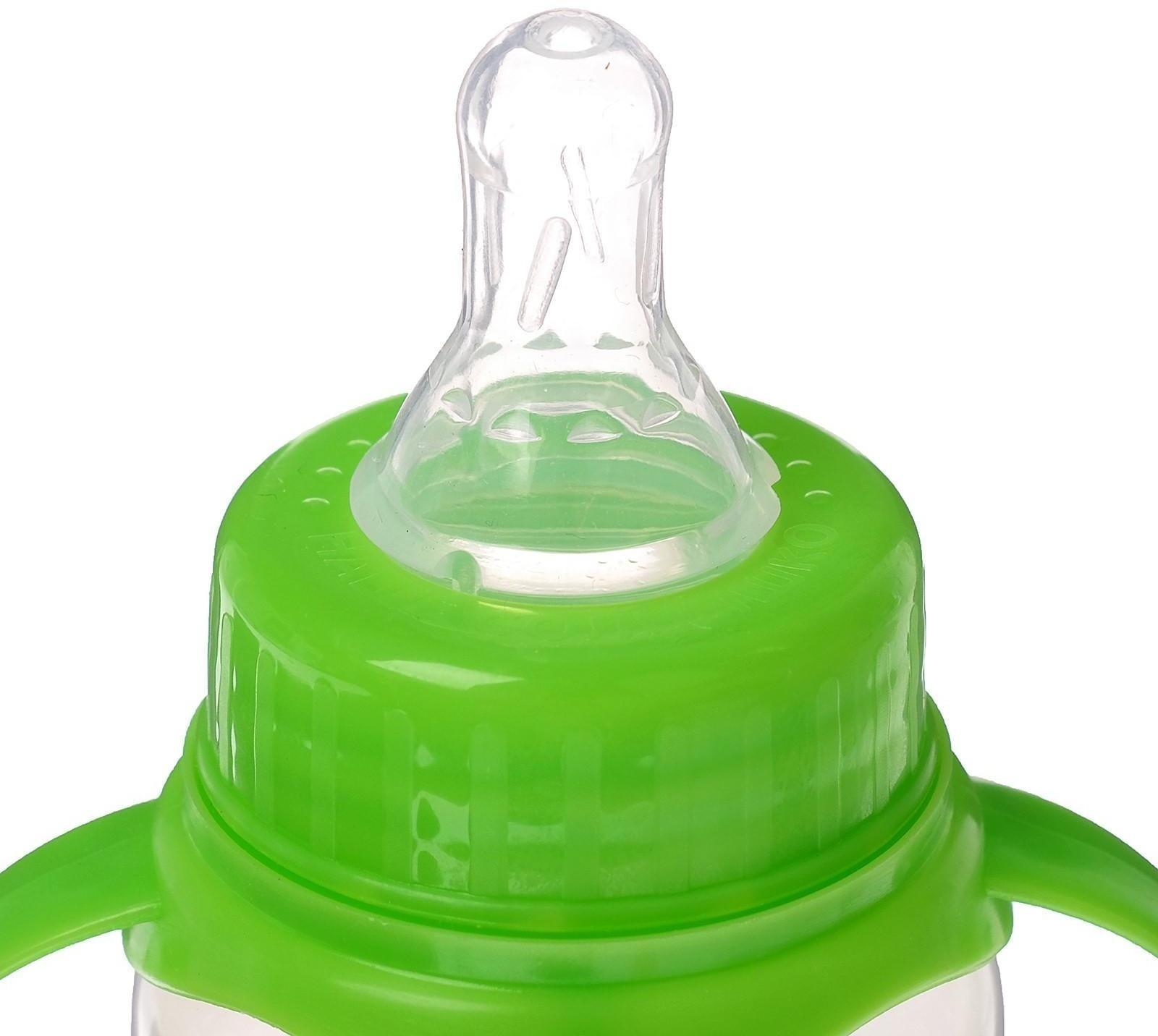 Бутылочка для кормления «Лисичка Соня» детская классическая, с ручками, 250 мл, от 0 мес., цвет зелёный