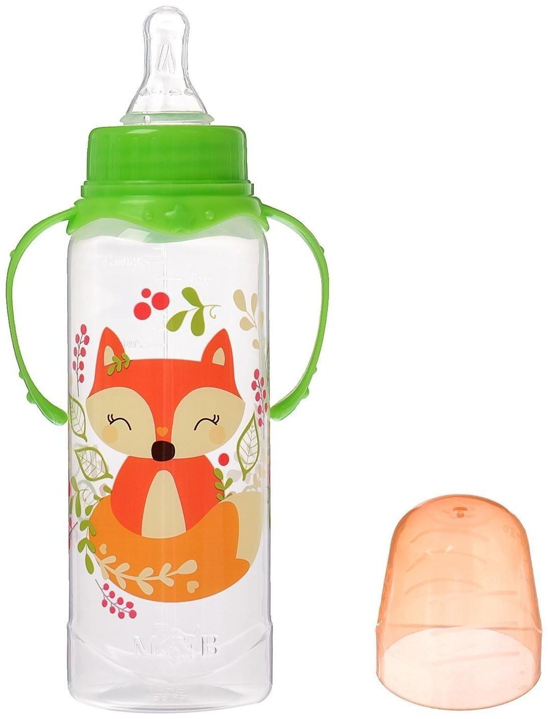 Бутылочка для кормления «Лисичка Соня» детская классическая, с ручками, 250 мл, от 0 мес., цвет зелёный