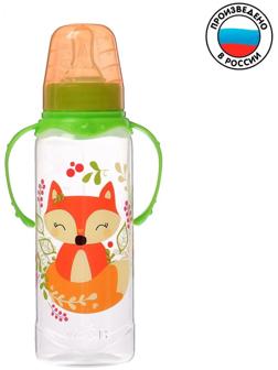 Бутылочка для кормления «Лисичка Соня» детская классическая, с ручками, 250 мл, от 0 мес., цвет зелёный