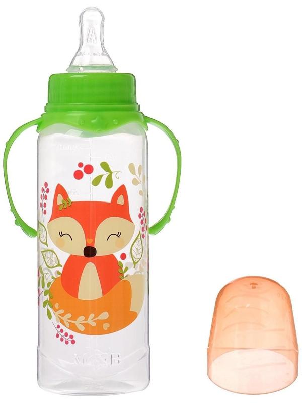 Бутылочка для кормления «Лисичка Соня» детская классическая, с ручками, 250 мл, от 0 мес., цвет зелёный