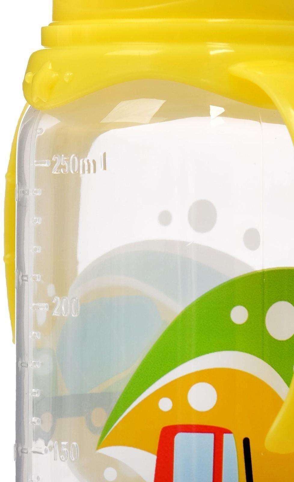 Бутылочка для кормления «Транспорт» детская классическая, с ручками, 250 мл, от 0 мес., цвет жёлтый