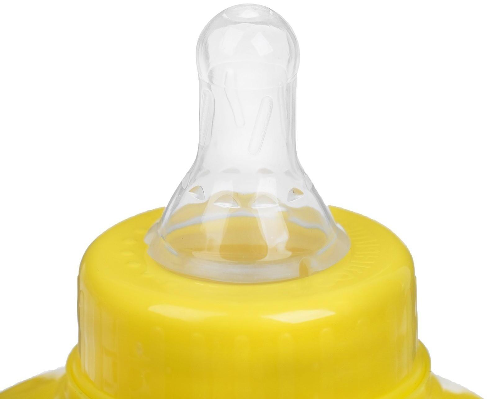 Бутылочка для кормления «Транспорт» детская классическая, с ручками, 250 мл, от 0 мес., цвет жёлтый