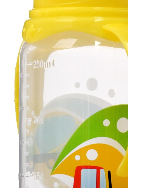 Бутылочка для кормления «Транспорт» детская классическая, с ручками, 250 мл, от 0 мес., цвет жёлтый