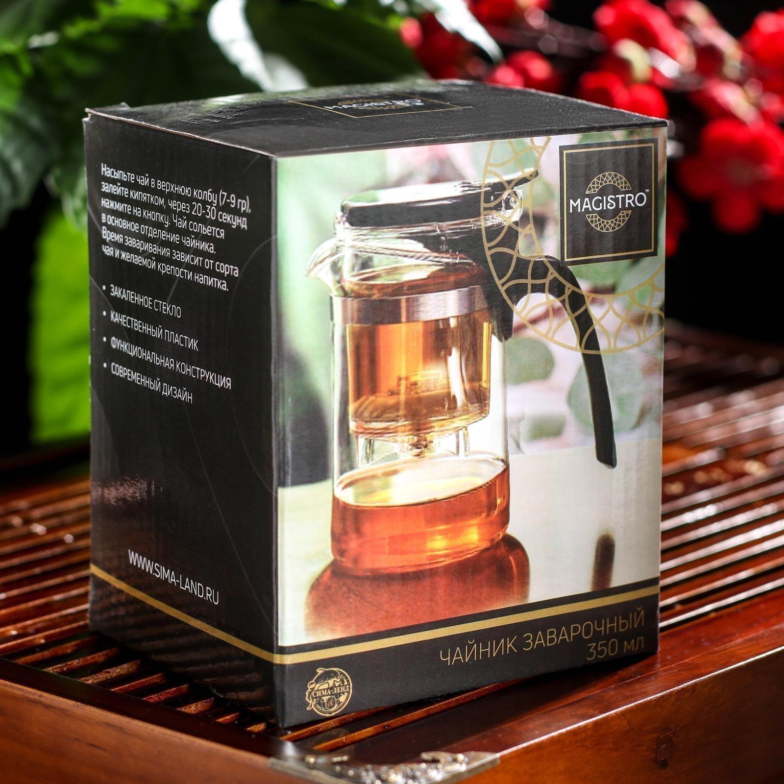 Чайник стеклянный заварочный Magistro «Мехико», 350 мл, с металлическим ситом, пластиковая колба