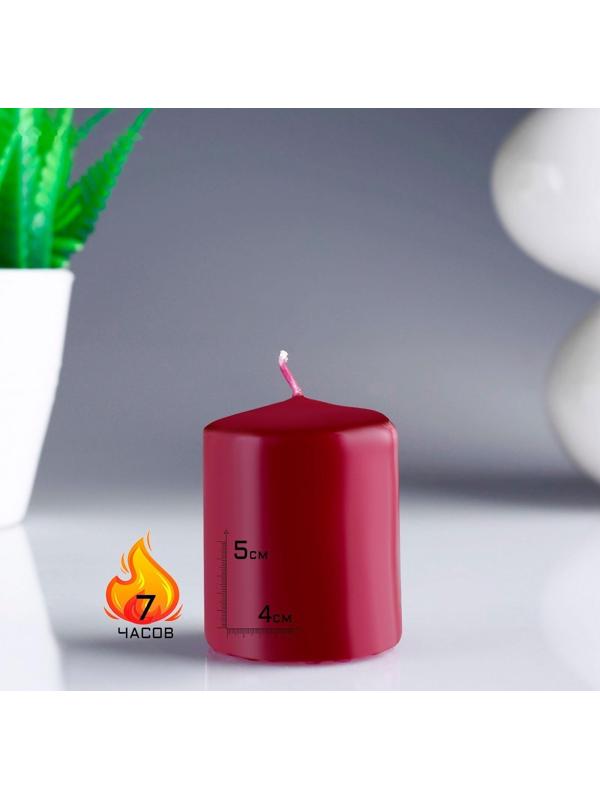 Свеча - цилиндр, 4х5см, 7 ч, 47 г, бордовая