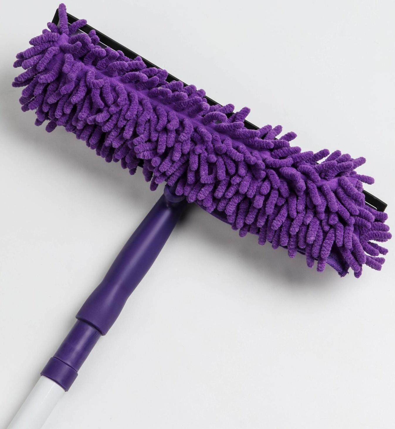 Окномойка с телескопической металлической ручкой и сгоном Доляна, 30×7×85(137) см, микрофибра, цвет МИКС