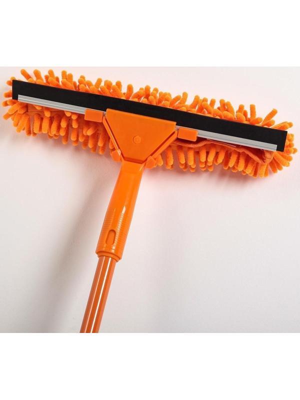 Окномойка с телескопической металлической ручкой и сгоном Доляна, 30×7×85(137) см, микрофибра, цвет МИКС