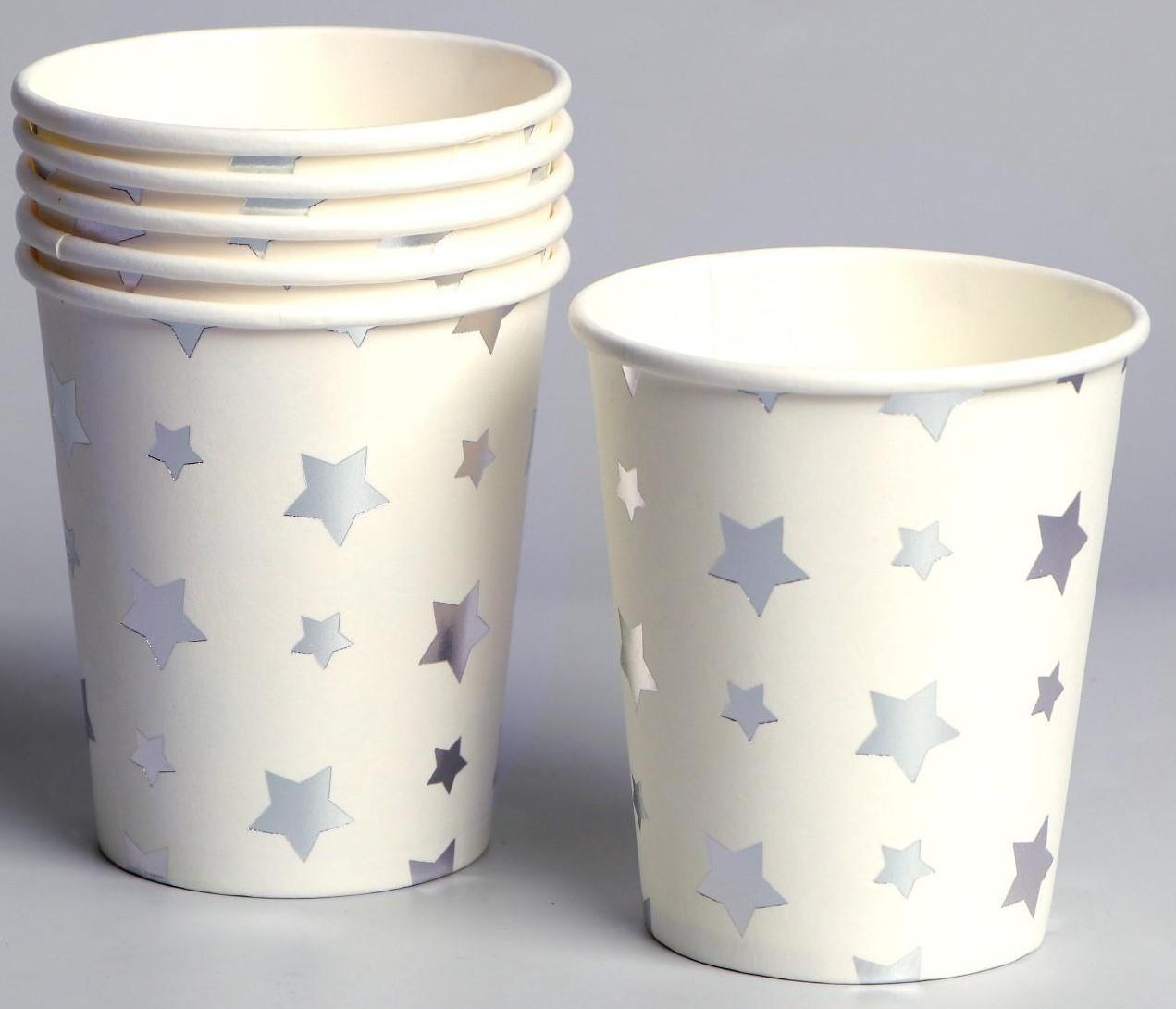 Стакан бумажный «Звёзды», набор 6 шт., цвет серебряный