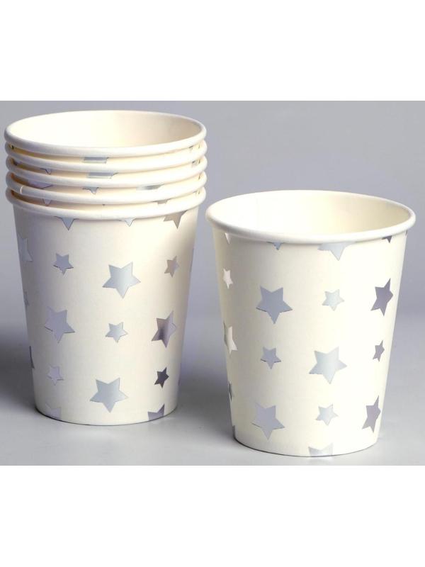 Стакан бумажный «Звёзды», набор 6 шт., цвет серебряный