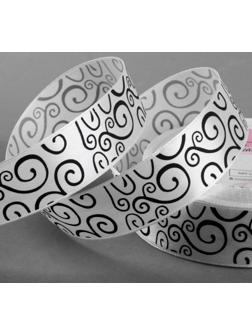 Лента атласная «Узор», 25 мм × 23 ± 1 м, цвет чёрный/белый №001