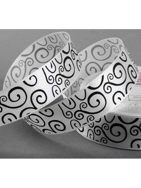 Лента атласная «Узор», 25 мм × 23 ± 1 м, цвет чёрный/белый №001
