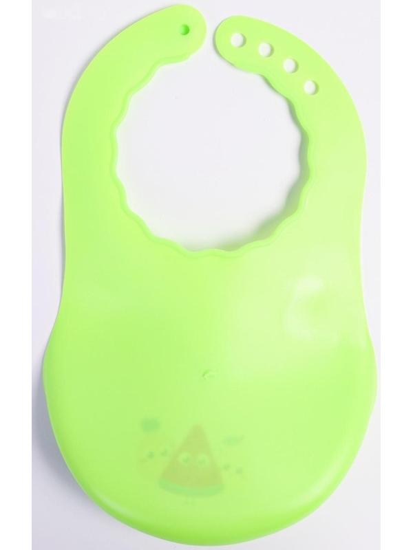 Нагрудник для кормления «Фруктики» пластиковый с карманом, цвет салатовый