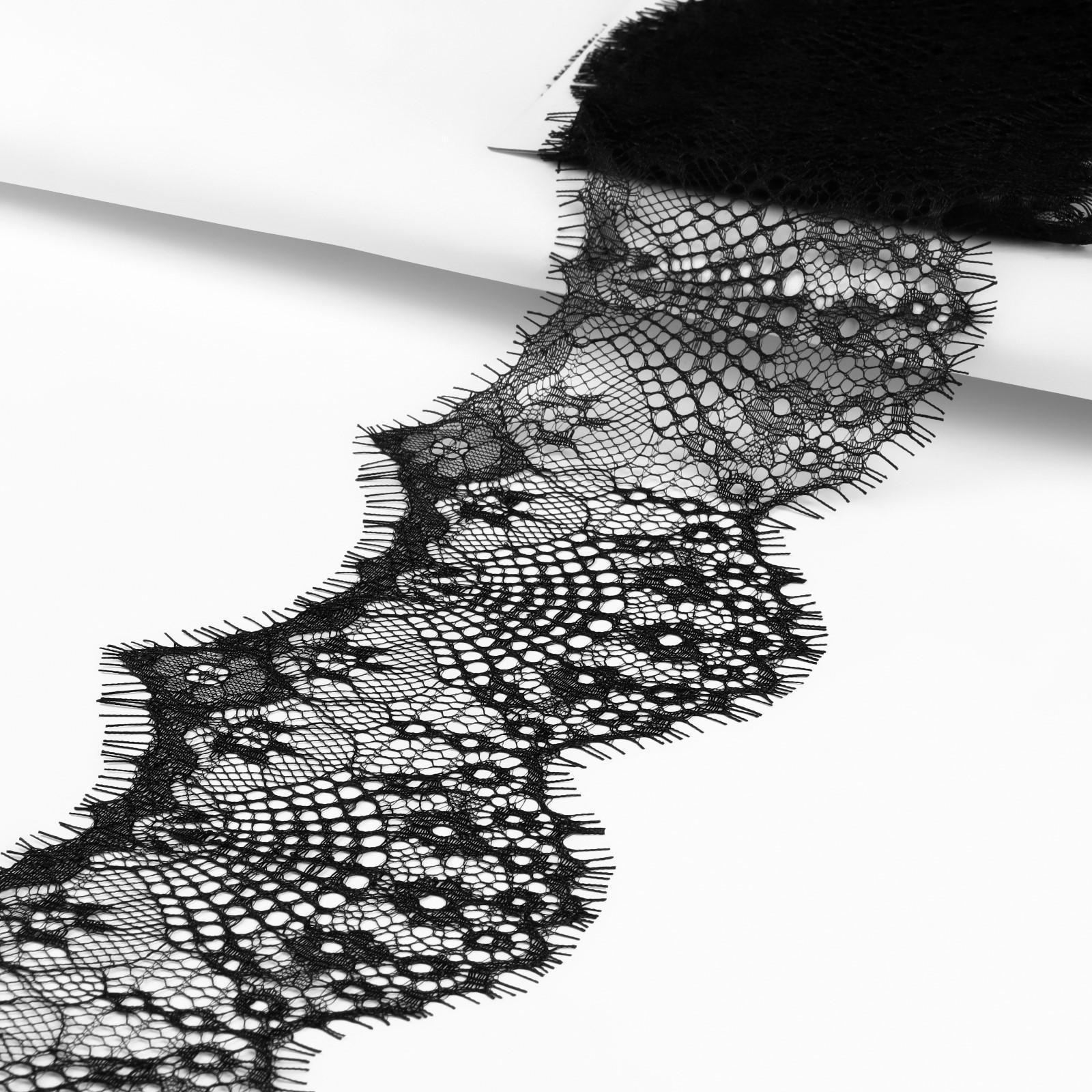 Кружево реснички, 125 мм × 9 ± 0,5 м, в бобине 3 шт по 3 м, цвет чёрный