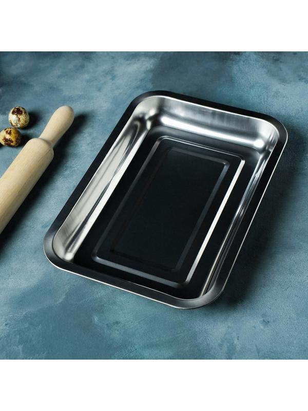 Противень из нержавеющей стали, 35×26×3,5 см, цвет хромированный