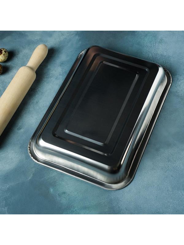 Противень из нержавеющей стали, 35×26×3,5 см, цвет хромированный