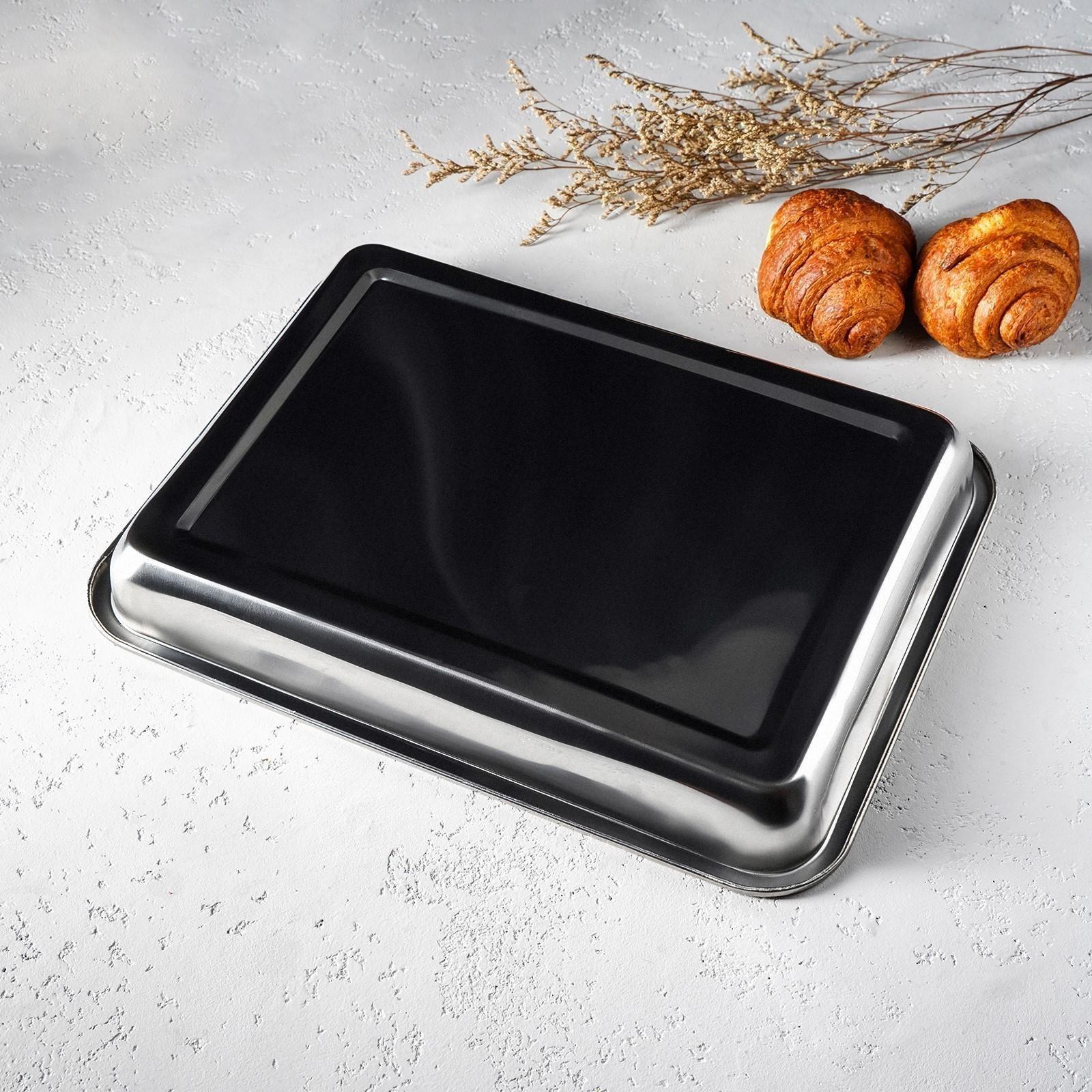Противень из нержавеющей стали, 39,5×29×5,5 см, цвет хромированный