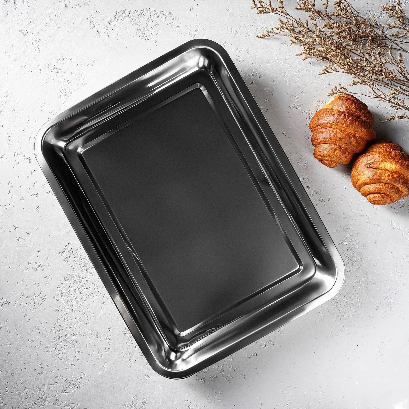 Противень из нержавеющей стали, 39,5×29×5,5 см, цвет хромированный