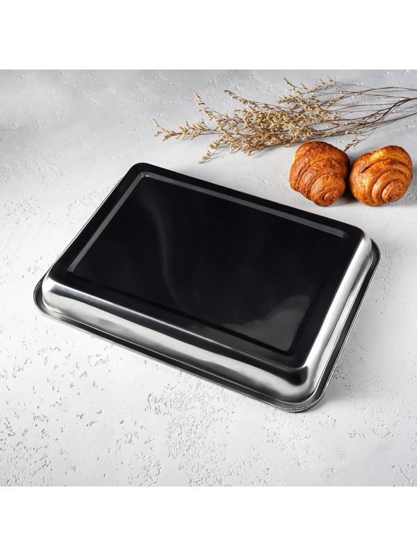 Противень из нержавеющей стали, 39,5×29×5,5 см, цвет хромированный
