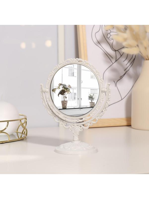 Зеркало настольное, двустороннее, с увеличением, d зеркальной поверхности 9,5 см, цвет белый