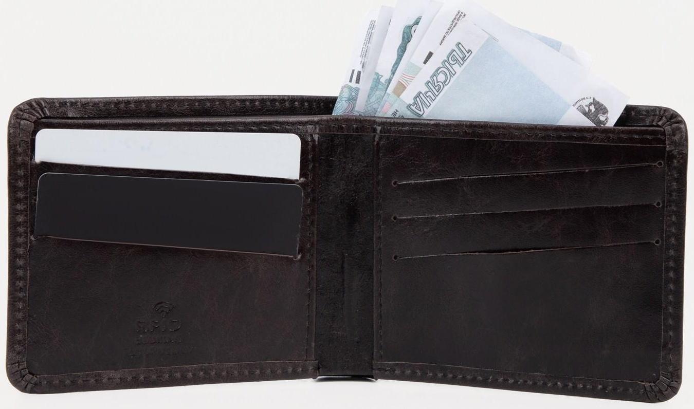 Портмоне без застёжки, отдел для купюр, для карт, цвет коричневый