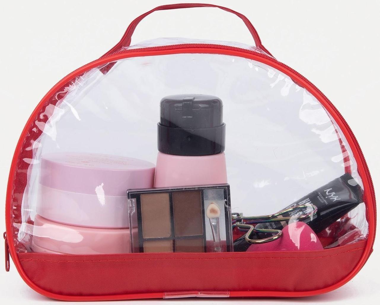 Косметичка на молнии, с ручкой, цвет красный