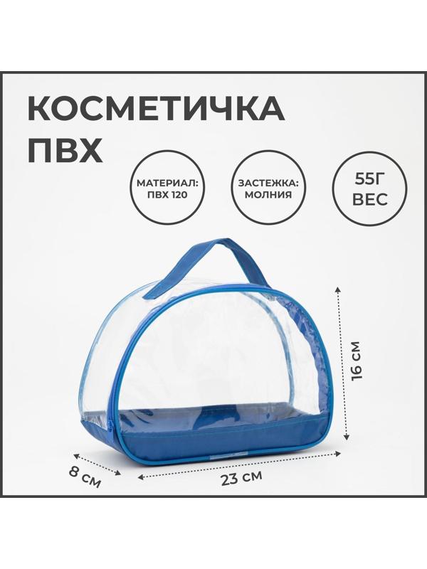 Косметичка на молнии, цвет голубой/прозрачный