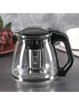 Чайник стеклянный заварочный «Иллюзия», 1,5 л, с металлическим ситом, цвет чёрный