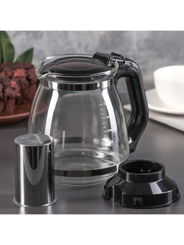 Чайник стеклянный заварочный «Иллюзия», 1,5 л, с металлическим ситом, цвет чёрный