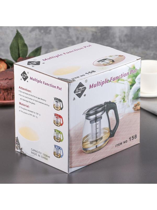 Чайник стеклянный заварочный «Иллюзия», 1,5 л, с металлическим ситом, цвет чёрный