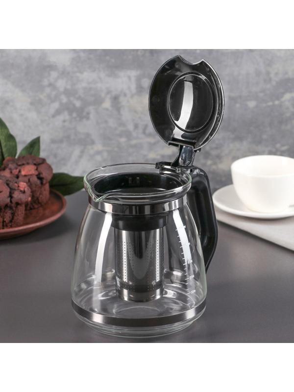 Чайник стеклянный заварочный «Иллюзия», 1,5 л, с металлическим ситом, цвет чёрный
