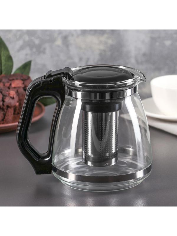 Чайник стеклянный заварочный «Иллюзия», 1,5 л, с металлическим ситом, цвет чёрный