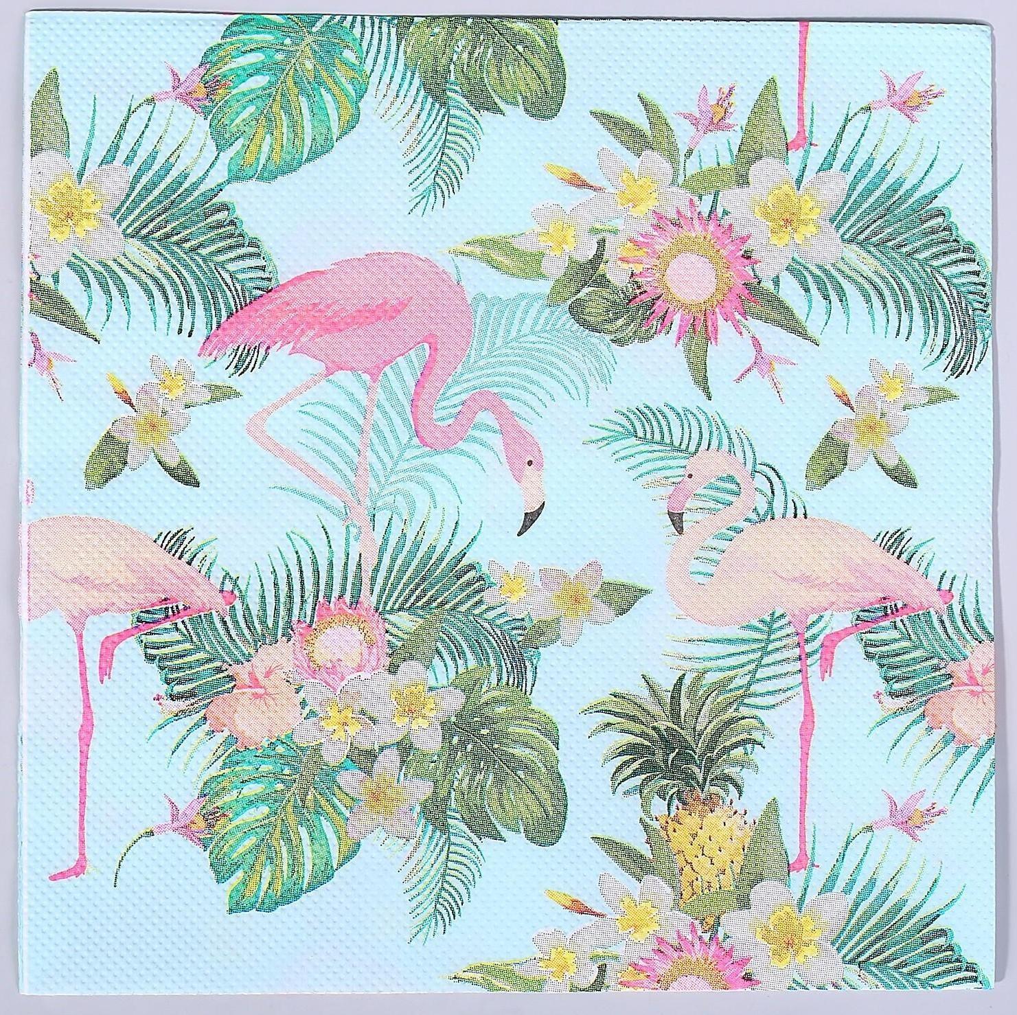 Салфетки бумажные «Фламинго с цветами», 33х33 см, набор 20 шт.