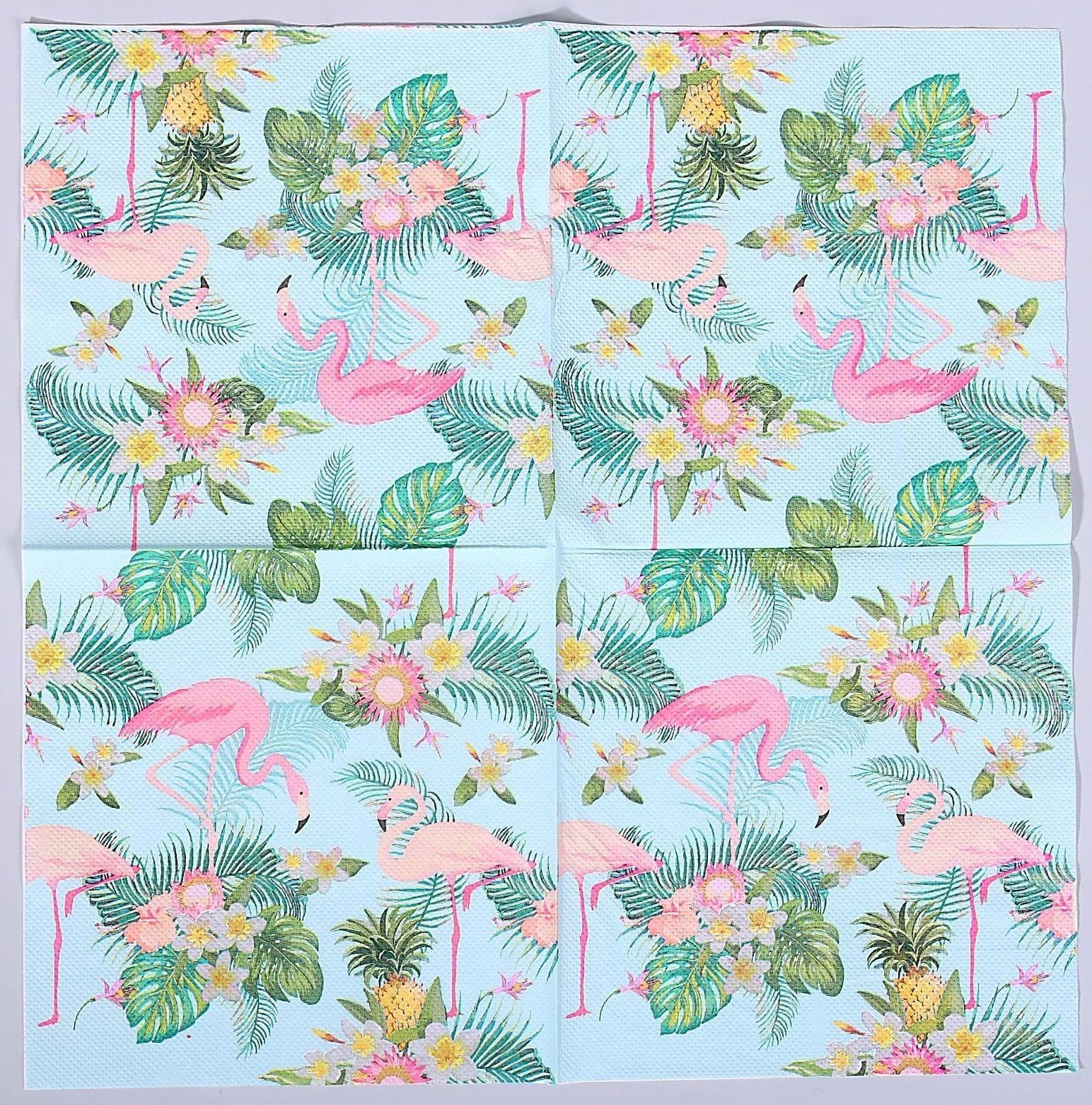 Салфетки бумажные «Фламинго с цветами», 33х33 см, набор 20 шт.