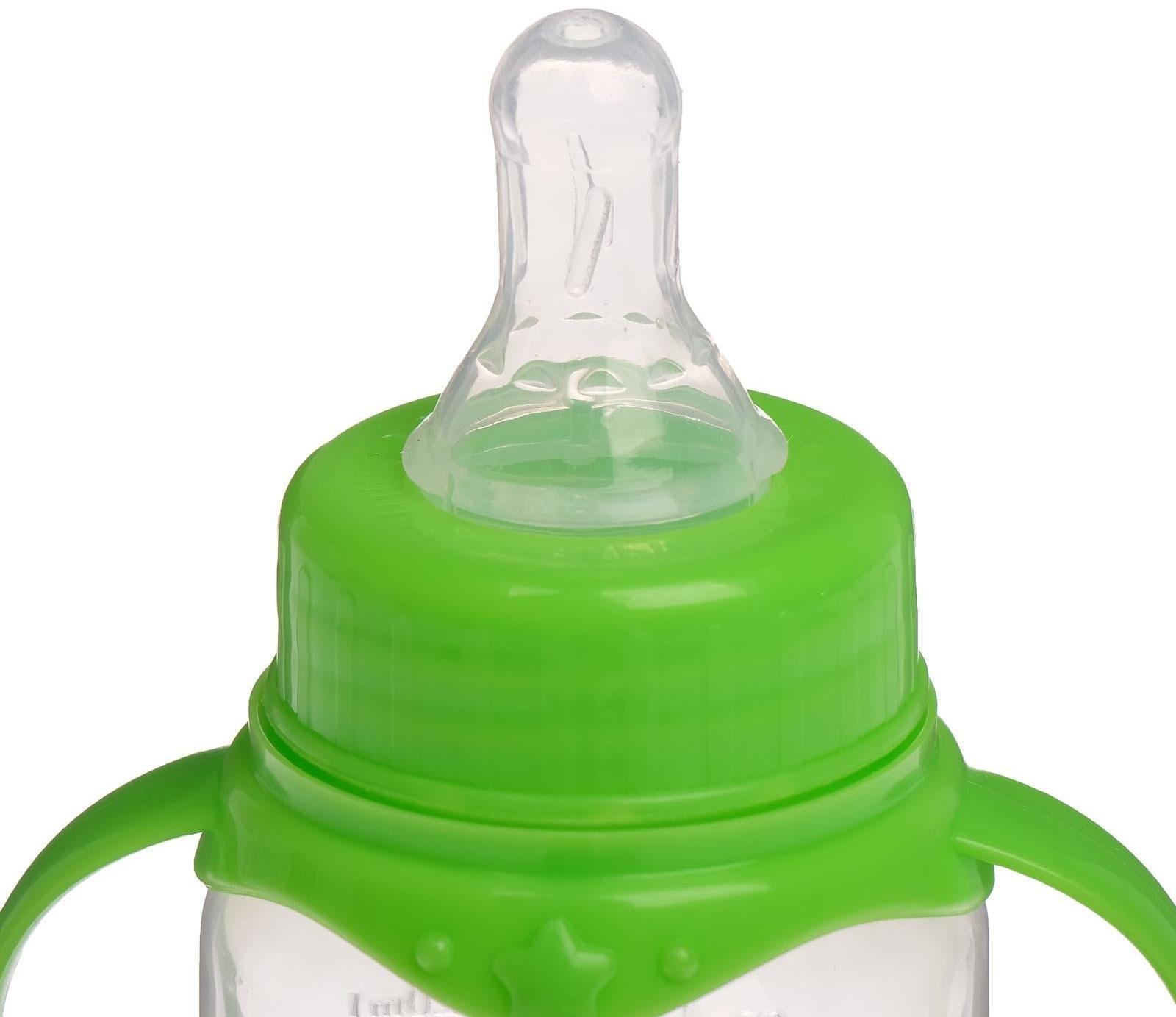 Бутылочка для кормления «Лисичка Соня» детская классическая, с ручками, 150 мл, от 0 мес., цвет зелёный