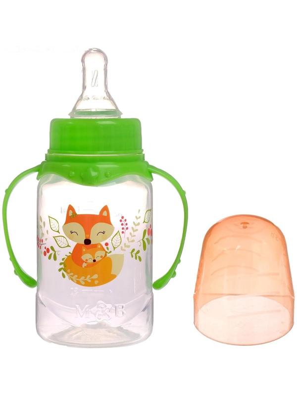 Бутылочка для кормления «Лисичка Соня» детская классическая, с ручками, 150 мл, от 0 мес., цвет зелёный